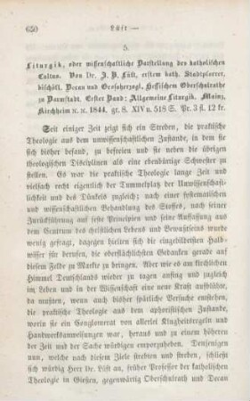 650-658 [Rezension] Lüft, Johann Baptist, Allgemeine Liturgik