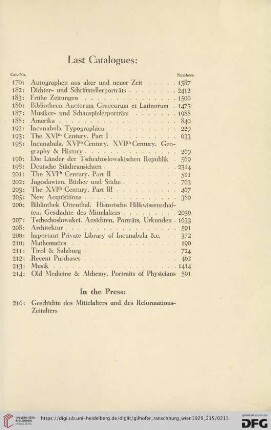 Last Catalogues:
