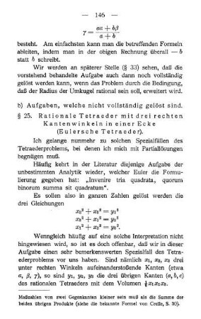 § 25. Rationale Tetraeder mit drei rechten Kantenwinkeln in einer Ecke (Eulersche Tetraeder)