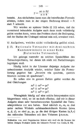 § 25. Rationale Tetraeder mit drei rechten Kantenwinkeln in einer Ecke (Eulersche Tetraeder)