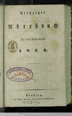 1852: Leipziger Adreß-Buch