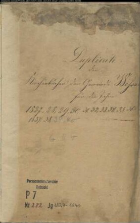 Kirchenbuchduplikate der katholischen Gemeinde (GHT 1827-1853; GHT 1855-1874). (Gemeinde: Wessum, katholische Gemeinde St. Martinus)