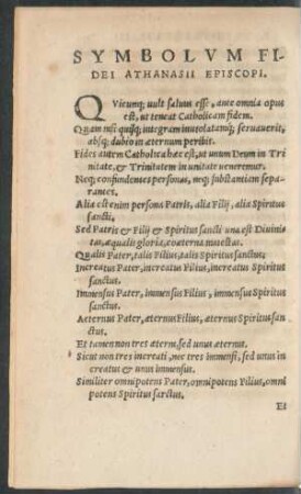 Symbolum Fidei Athanasii Episcopi.