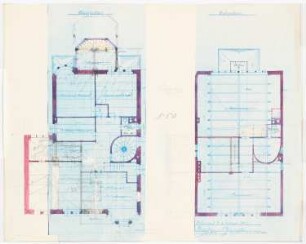 Wohnhaus Klomp, Dortmund: Grundriss Erdgeschoss und Kellergeschoss 1:50 (3. Entwurf)