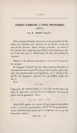 Concours d'admission a l'École Polytechnique (1875).