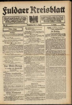 Erste Ausgabe vom Samstag, den 07. April 1917.