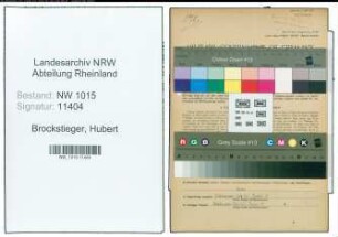 Entnazifizierung Hubert Brockstieger , geb. 02.11.1905 (Zugfuehrer)