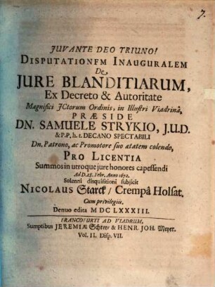 Disp. inaug. de iure blanditiarum