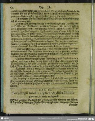 Cap. III. Breyningii modus applicandi dicta Philosophorum, & ratio refutandi