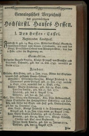Genealogisches Verzeichniß des gegenwaertigen Hochfuerstl. Hauses Hessen