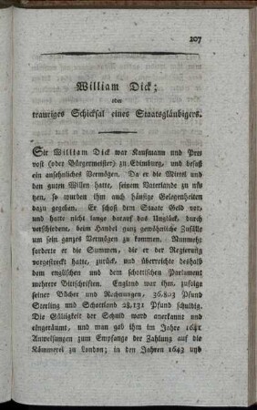 William Dick; oder trauriges Schicksal eines Staatsgläubigers