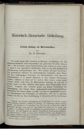 Adolph Zeising als Mathematiker.
