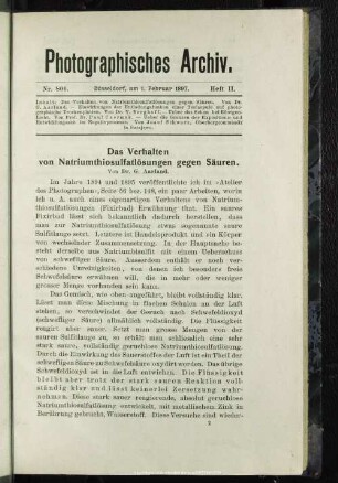 Das Verhalten von Natriumthiosulfatlösungen gegen Säuren