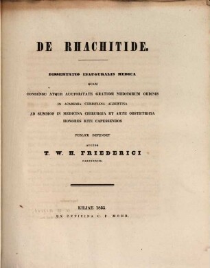 De rhachitide : Dissertatio inauguralis medica