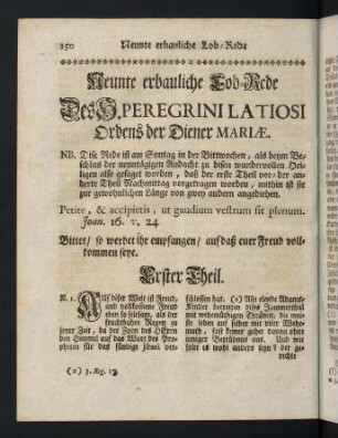 150-199, Neunte erbauliche Lob-Rede des H. Peregrini La Tiosi Ordens der Diener Mariae - Zehende erbauliche Lob-Rede des Heiligen Joannis Nepomuceni