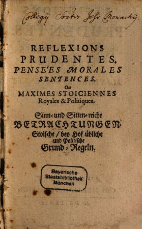 Reflexions prudentes, pensees morales, sentences ...