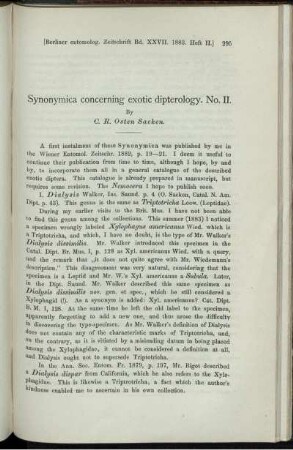 Synonymica concerning exotic dipterology. No. II