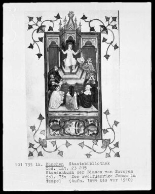 Stundenbuch der Bianca von Savoyen — Bildseite mit zwei Miniaturen, Folio 75 verso