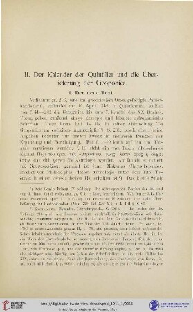 Griechische Kalender II: Der Kalender der Quintilier und die Überlieferung der Geoponica