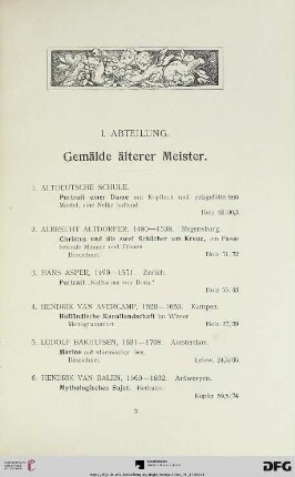 I. Abteilung: Gemälde älterer Meister (Nr. 1-108)