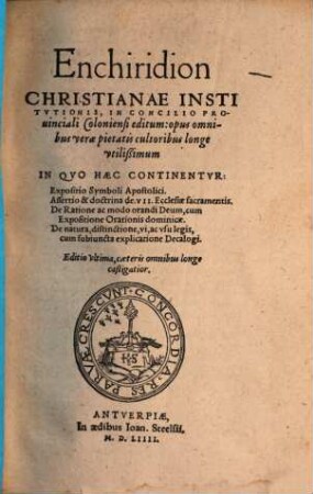 Enchiridion christianae institutionis in Concilio provinciali Coloniensi editum