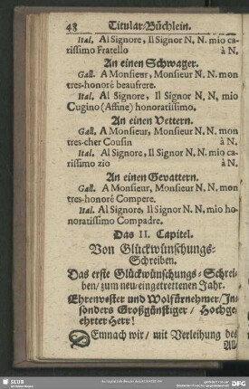 Das II. Capitel. Von Glückwünschungs-Schreiben