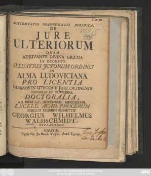 Dissertatio Inauguralis Iuridica, De Iure Ulteriorum