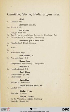 Gemälde, Stiche, Radierungen usw. (Nr. 1-507)