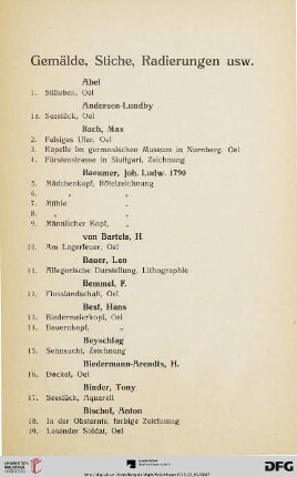 Gemälde, Stiche, Radierungen usw. (Nr. 1-507)