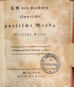 J. G. von Herder's sämmtliche poetische Werke, 11