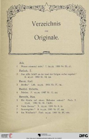 Verzeichnis der Originale (Nr. 1-439)