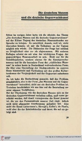 Die deutschen Museen und die deutsche Gegenwartskunst