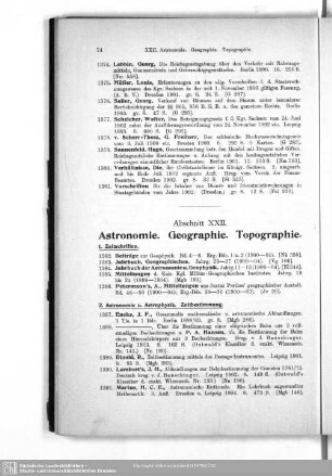 XXII. Astronomie. Geographie. Topographie