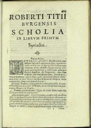 Roberti Titii Burgensis Scholia In Librum Primum Syriados