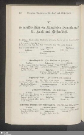VI. Generaldirektion der Königlichen Sammlungen für Kunst und Wissenschaft