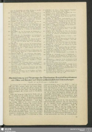 Altersbstimmung und Flözgenese der Oberlausitzer Braunkohlenvorkommen von Zittau und Berzdorf auf Grund pollenanalytischer Untersuchungen
