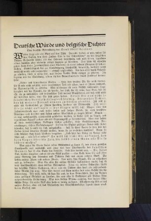 Deutsche Würde und belgische Dichter Eine deutsche Betrachtung von Ernst Adolf Greiner.