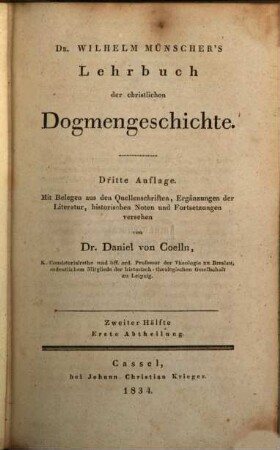 Dr. Wilhelm Münscher's Lehrbuch der christlichen Dogmengeschichte. 2,1