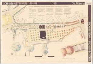 »Wasserströme-Fußgängerströme«: Wasser als Leitlinien Schinkelwettbewerb 1998: Lageplan 1:750, Ansichten 1:100, 1:50