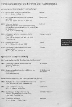 Veranstaltungen für Studierende aller Fachbereiche