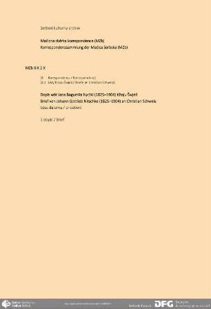 Brief von Johann Gottlieb Nitschke an Kito Šwjela