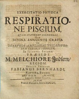 Exercitatio Physica De Respiratione Piscium