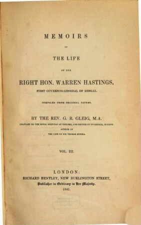 Memoirs of the Life of Warren Hastings. 3
