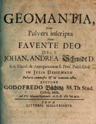 Geomantia, Olim Pulveri inscripta