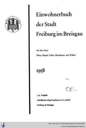 Einwohnerbuch der Stadt Freiburg im Breisgau : 1958