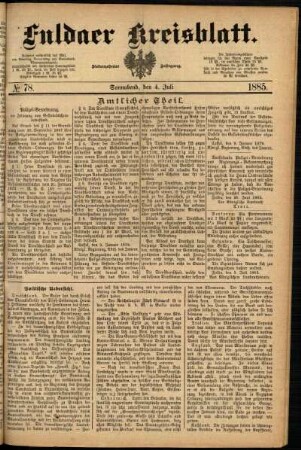 Ausgabe vom Samstag, den 04. Juli 1885.