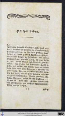 Höltys Leben.