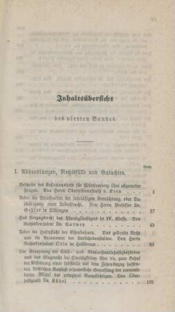 Inhaltsübersicht des vierten Bandes