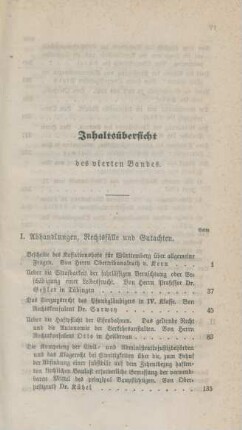 Inhaltsübersicht des vierten Bandes