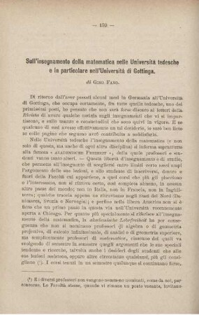 Sull'insegnamento della matematica nelle Università tedesche e in particolare nell'Università di Gottinga.